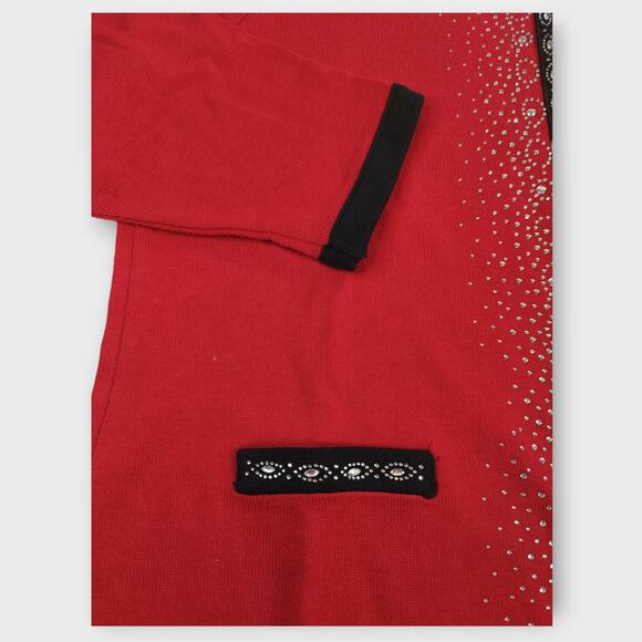 Women's C. D. Daniels Zip Up Rhinestone Red Cardigan Sweater Size 1X - Picture 3 of 7
